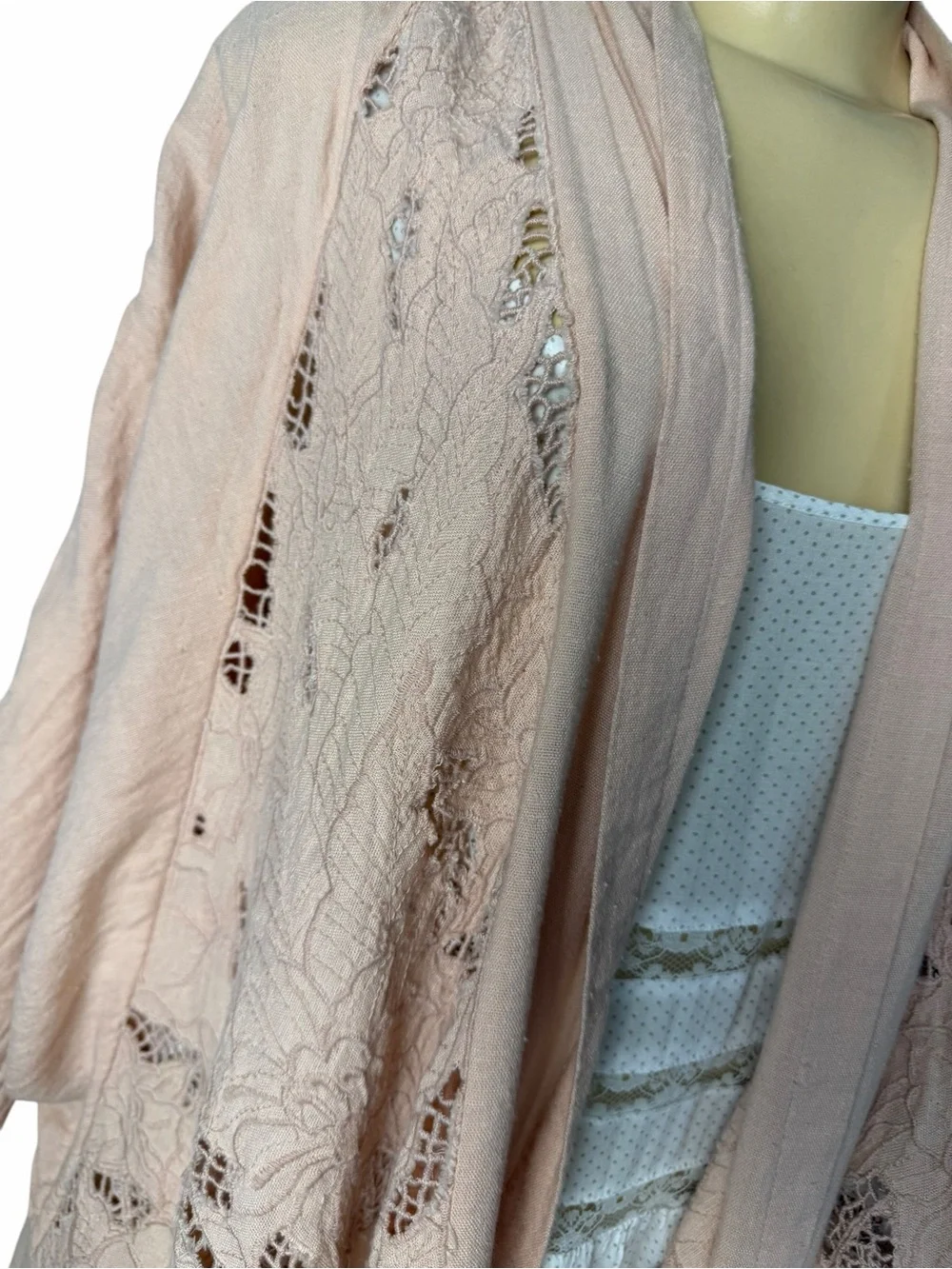 Free People Cool Nights kimono pink Eyelet Lace Cutout Cardigan Cover Up large